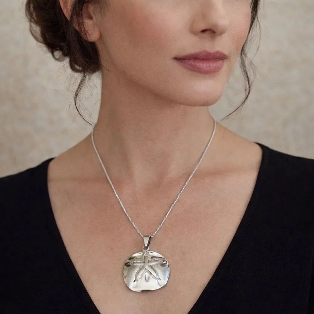 925 Sterling Silver Large Starfish Pendant on 24” Sterling Silver Snake Chain